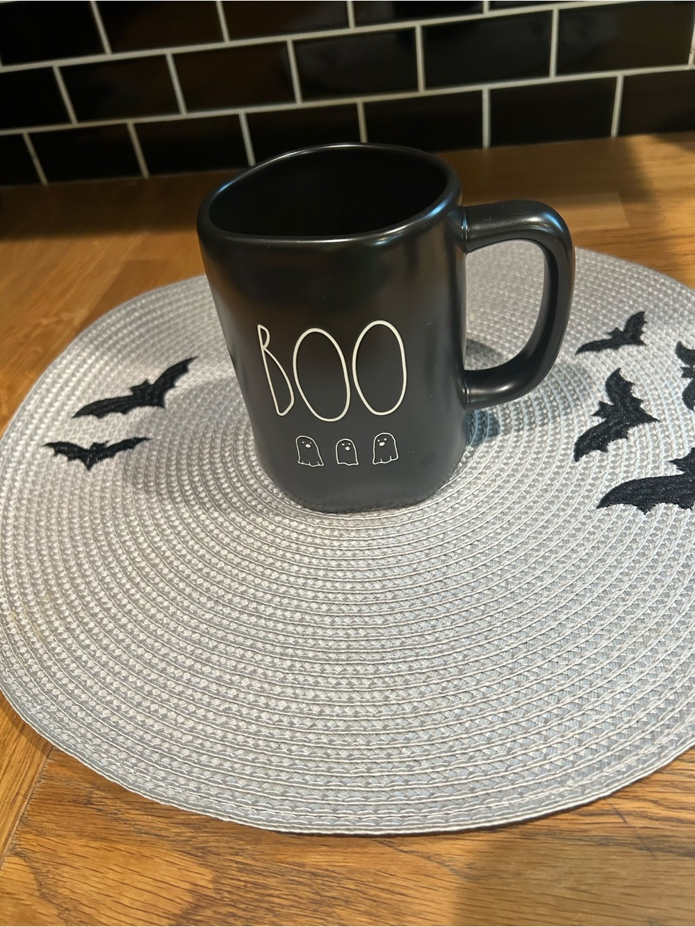 Rae Dunn Black Ceramic Halloween Boo Coffee Mug